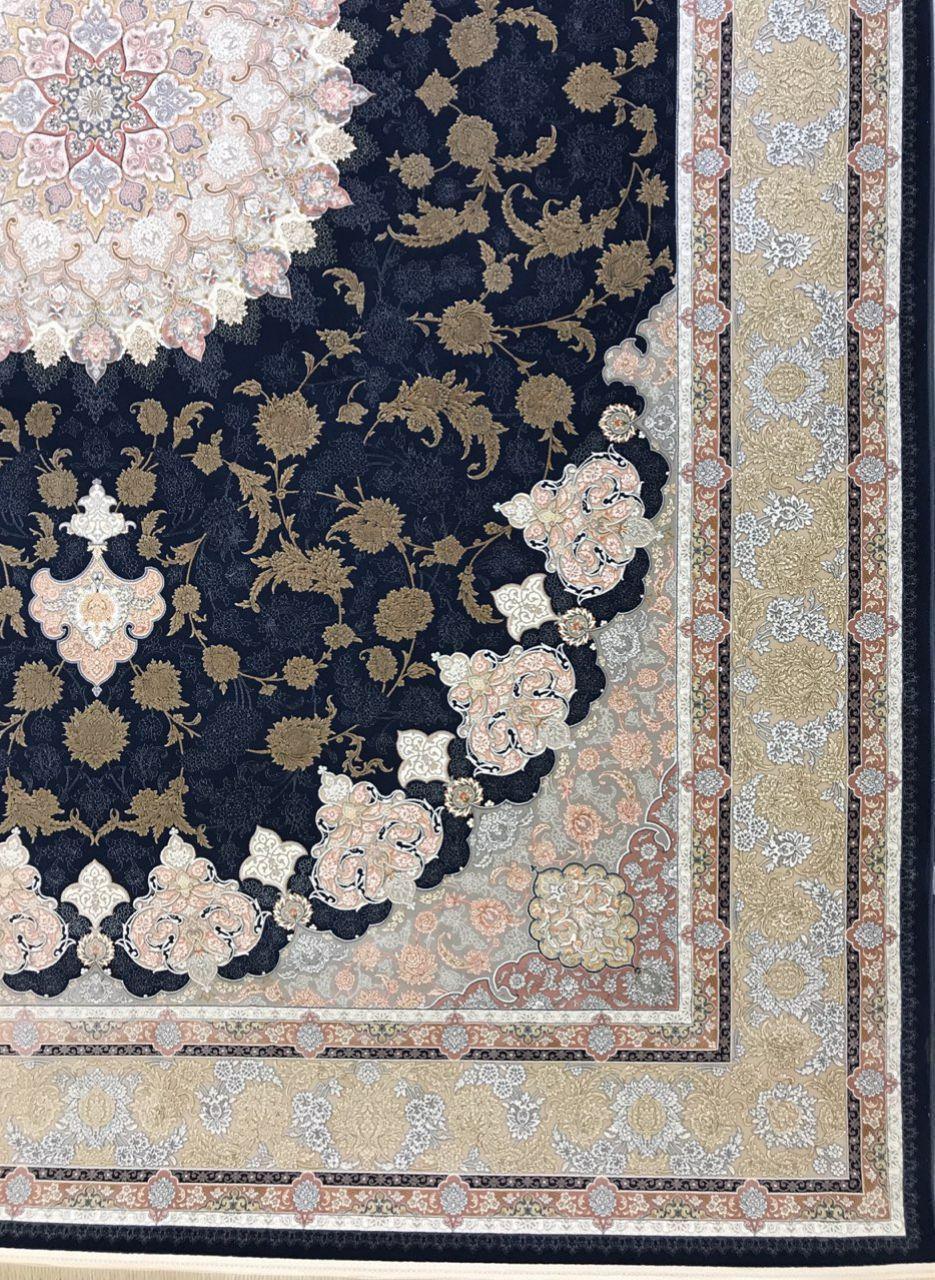 فرش 1500 شانه نقشه اصفهان زمینه سرمه ای - گل برجسته 3
