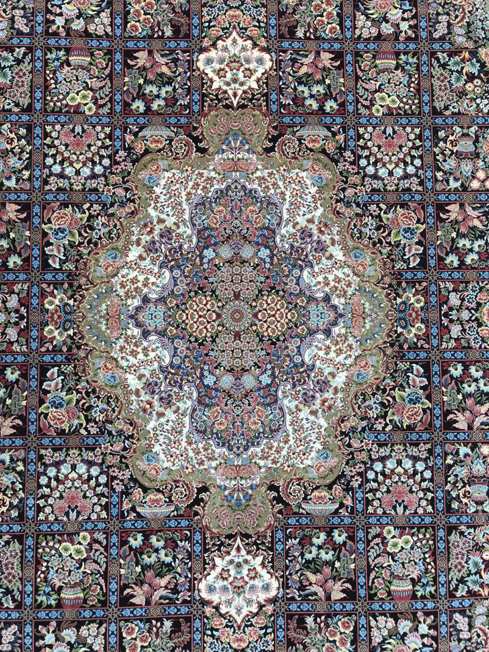 فرش 1200 شانه گل برجسته نقشه نیلو زمینه قهوه ای 3