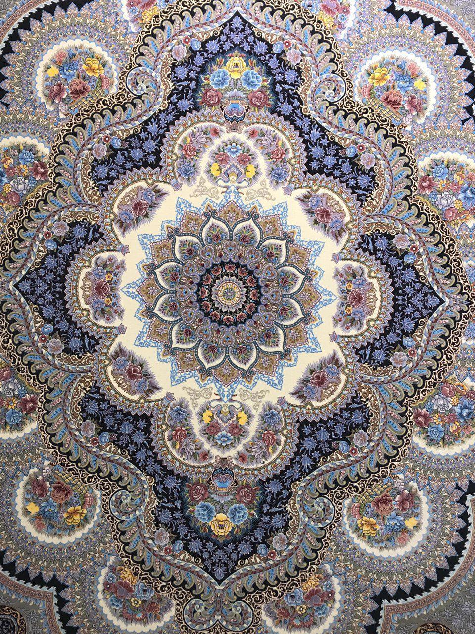 فرش 1200 شانه نقشه باغ ملک زمینه سرمه ای