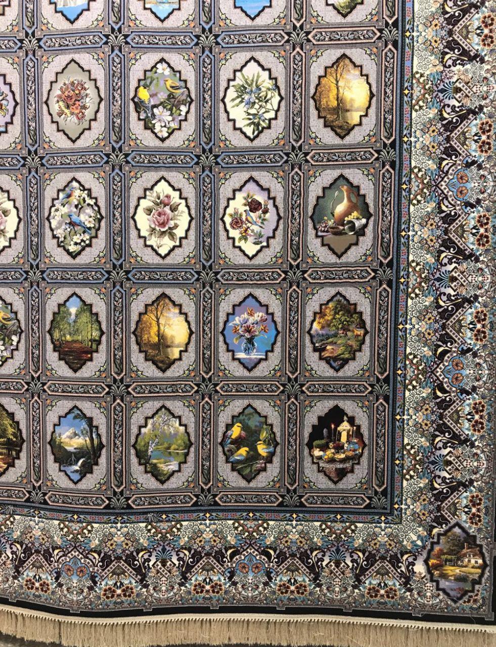 فرش 1200 شانه نقشه خشتی زمینه سرمه ای
