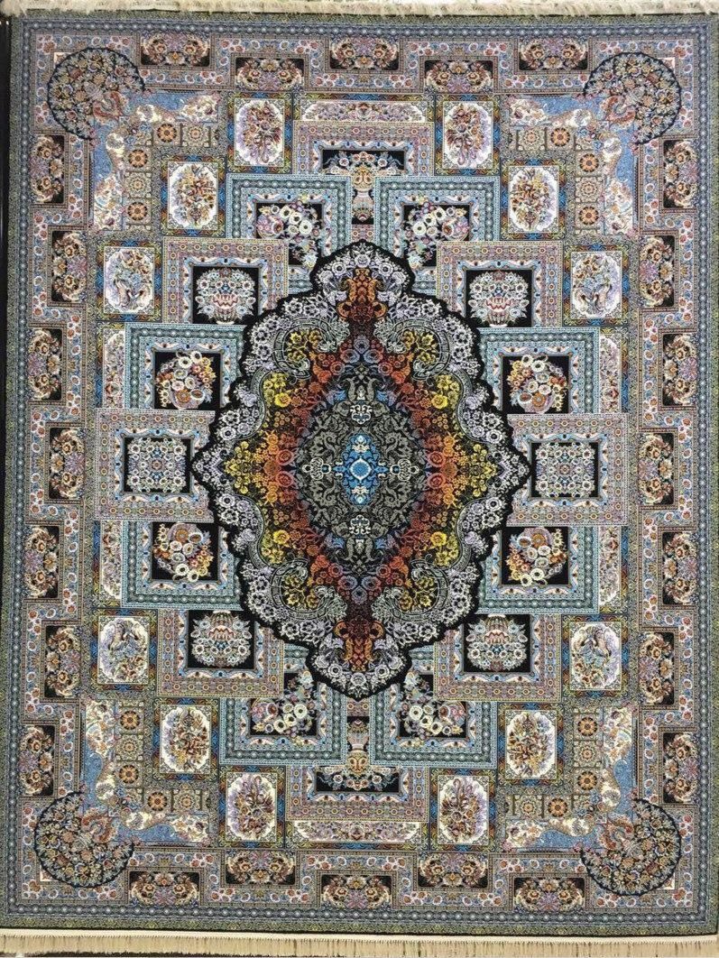 فرش 1200 شانه نقشه شاه نشین زمینه سرمه ای