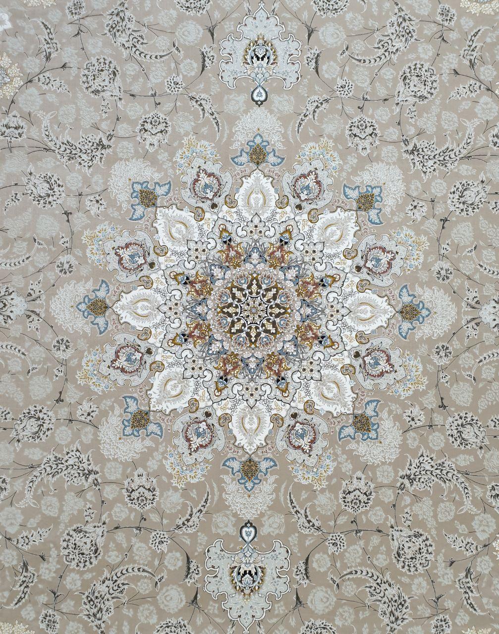 فرش 1500 شانه گل برجسته نقشه نایین اصفهان زمینه بژ 3