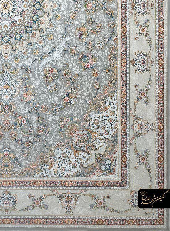 فرش 1500 شانه گل برجسته نقشه گلستان کد 15006 زمینه نقره ای 3