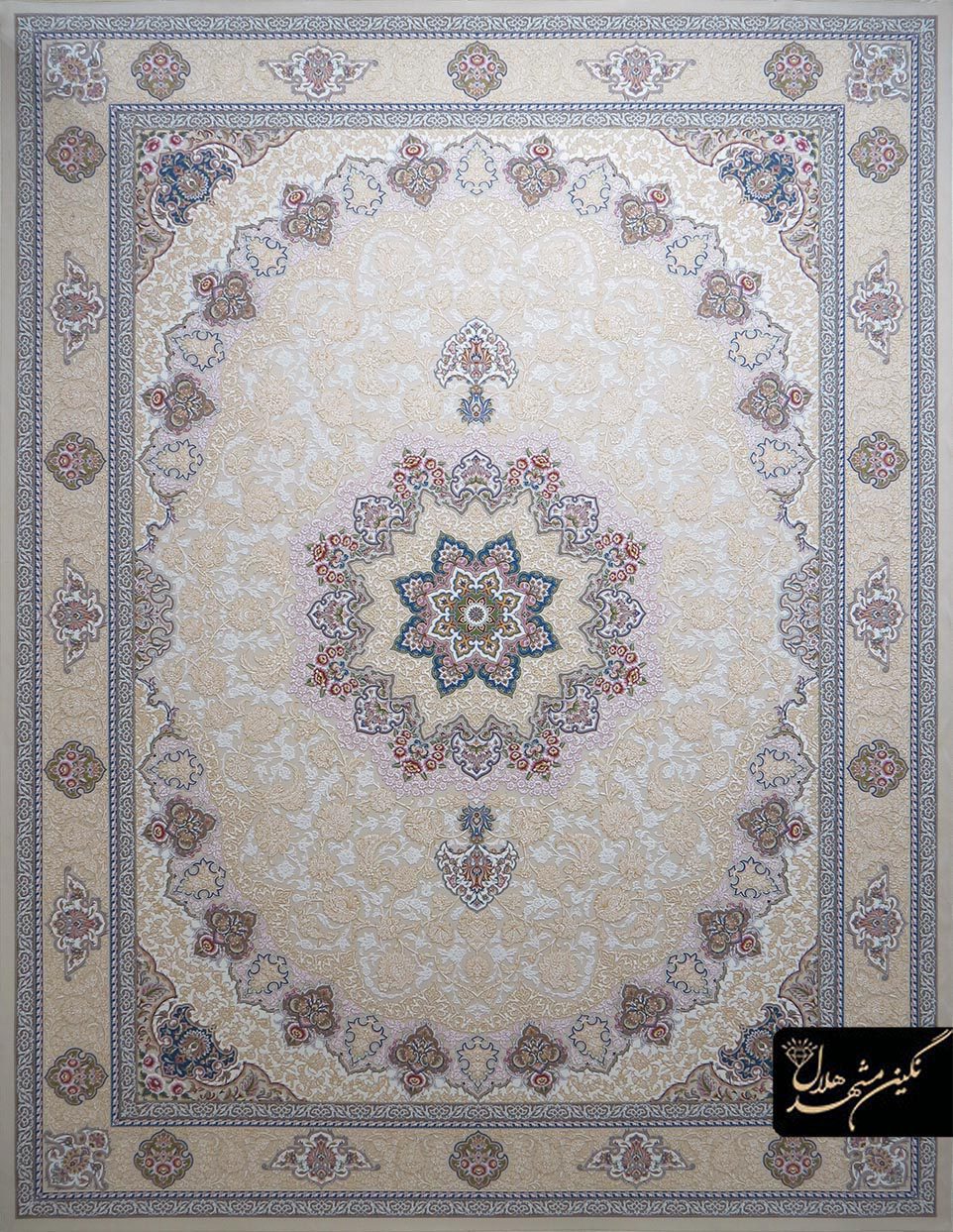 فرش 1200 شانه گل برجسته نقشه اصفهان کد 7113 زمینه کرم 5