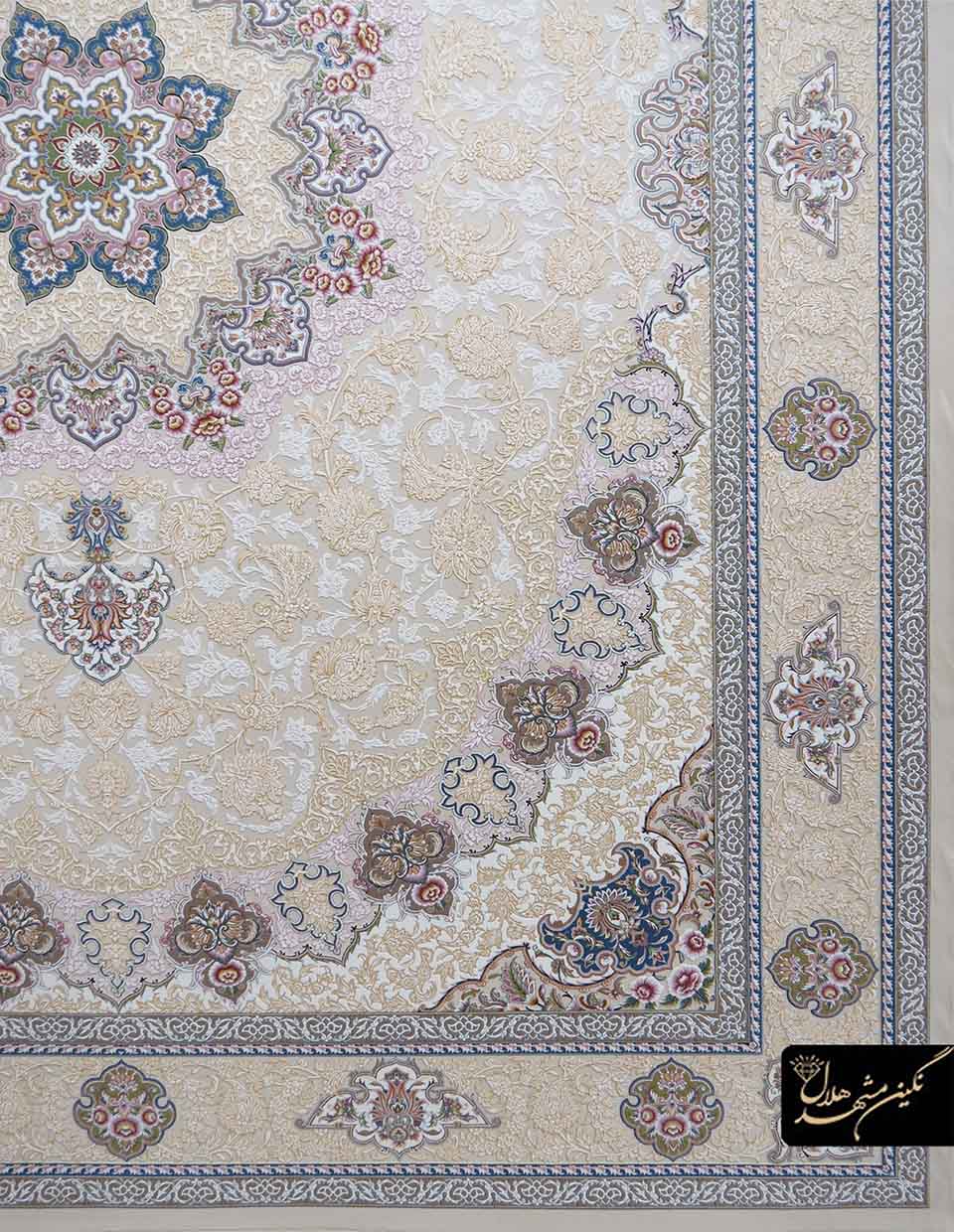 فرش 1200 شانه گل برجسته نقشه اصفهان کد 7113 زمینه کرم 4