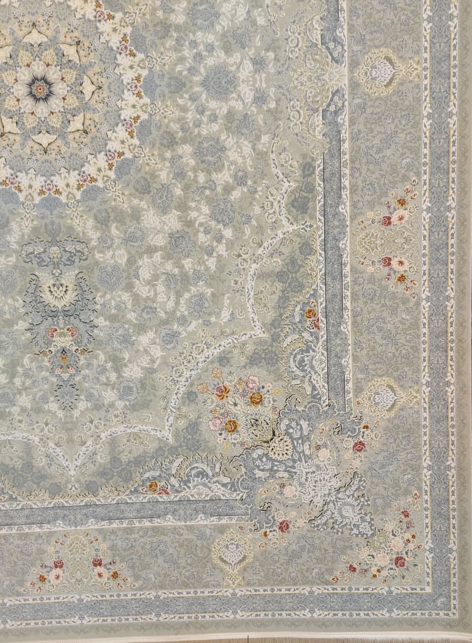 فرش 1500 شانه برجسته نقشه قصر طلایی زمینه ترمه ای 2