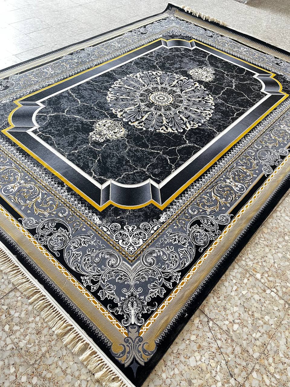 فرش ۷۰۰ شانه نقشه موج کویر زمینه سرمه ای – پلی استر