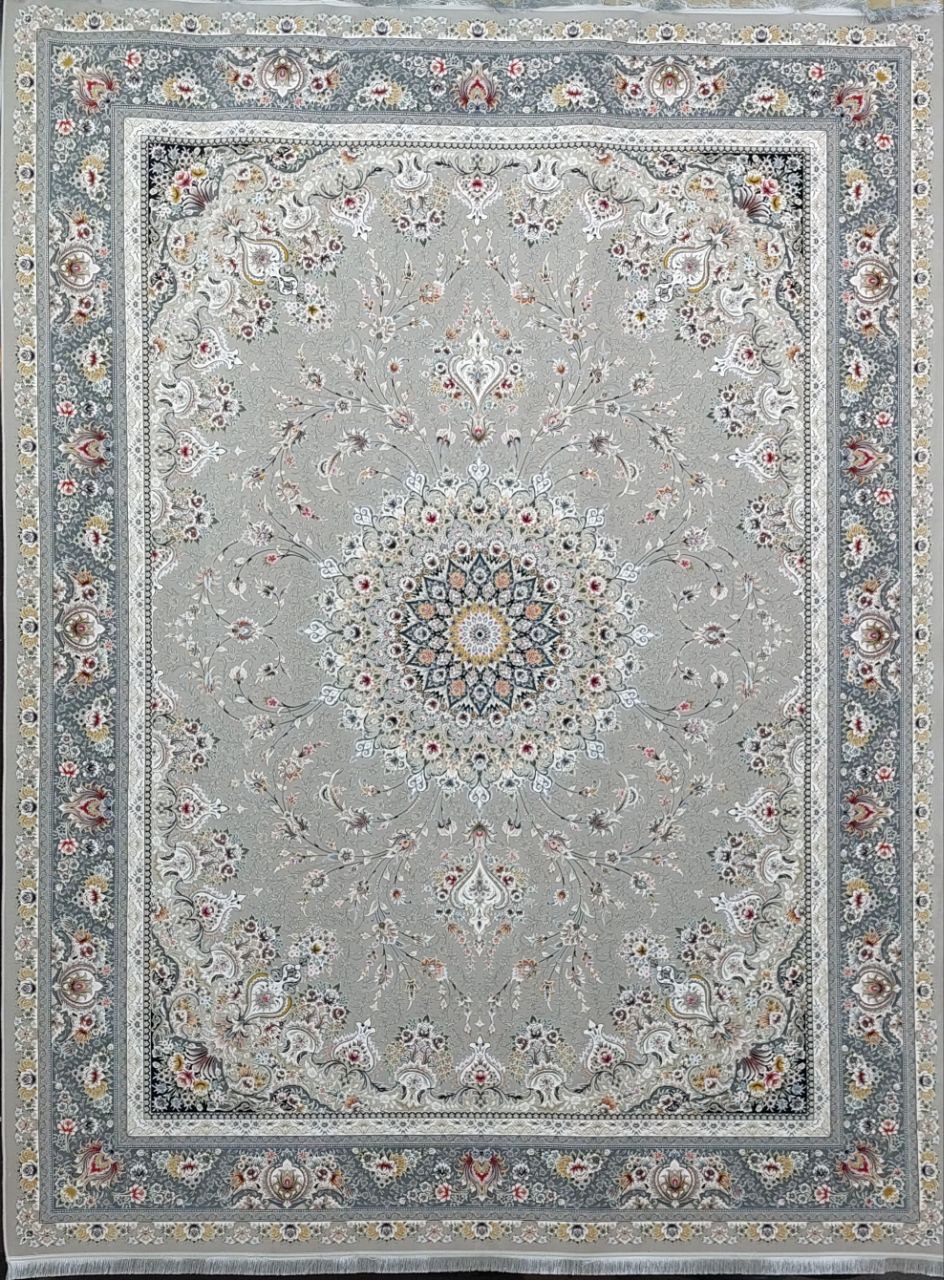 فرش ۱۲۰۰ شانه برجسته نقشه بردیا زمینه نقره ای
