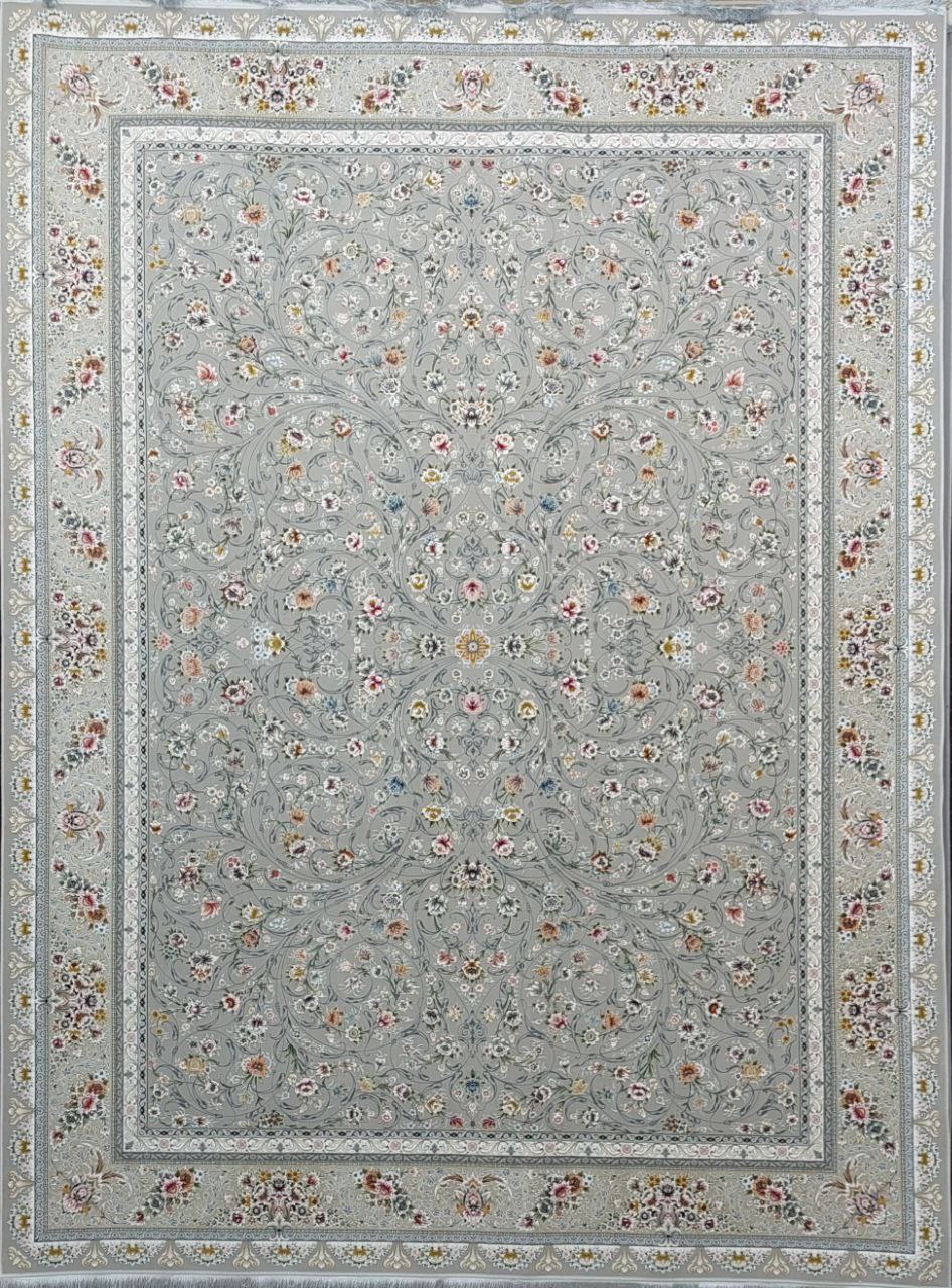 فرش ۱۲۰۰ شانه برجسته نقشه افشان سروناز زمینه نقره ای