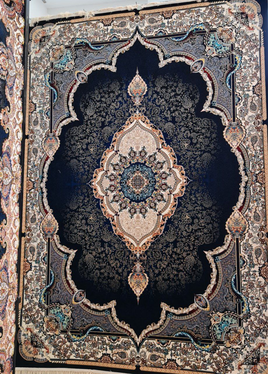 فرش ۱۰۰۰ شانه ساده نقشه تاج محل زمینه سرمه ای