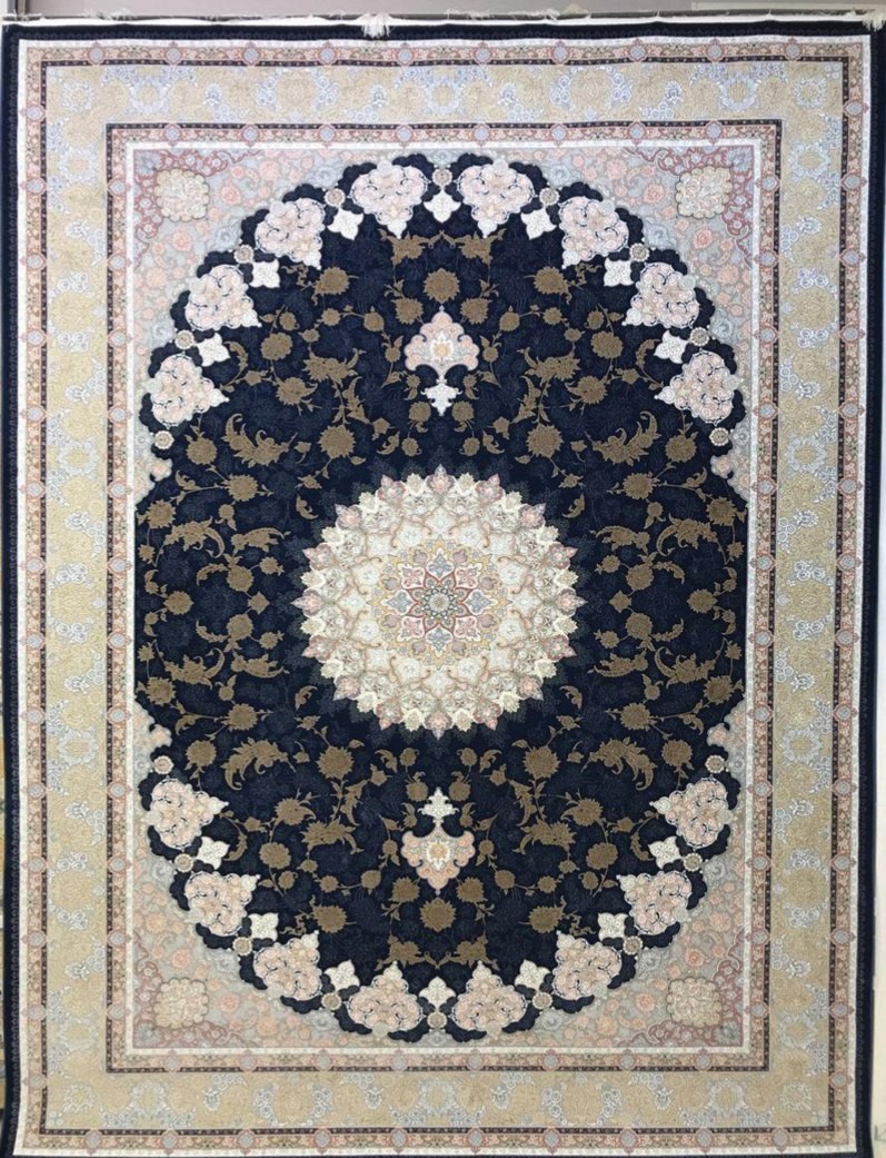 فرش ۱۵۰۰ شانه برجسته نقشه اصفهان زمینه سرمه ای