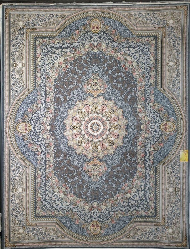 فرش ۱۵۰۰ شانه برجسته نقشه گیشا زمینه آبی